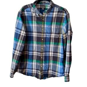 Eddie Bauer Men’s Blue and Green Plaid Flannel Men's Shirt.  Large, like new